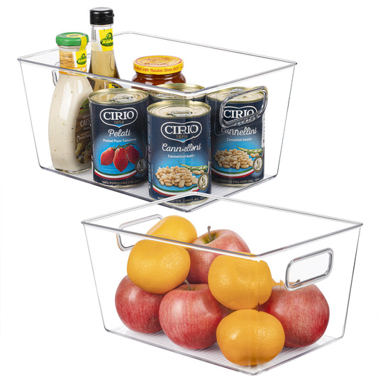 Refrigerator Organizer Bins Clear Plastic Bins For Fridge, Freezer, Kitchen Cabinet, Pantry Organization, BPA Free Fridge Organizer,  Clear